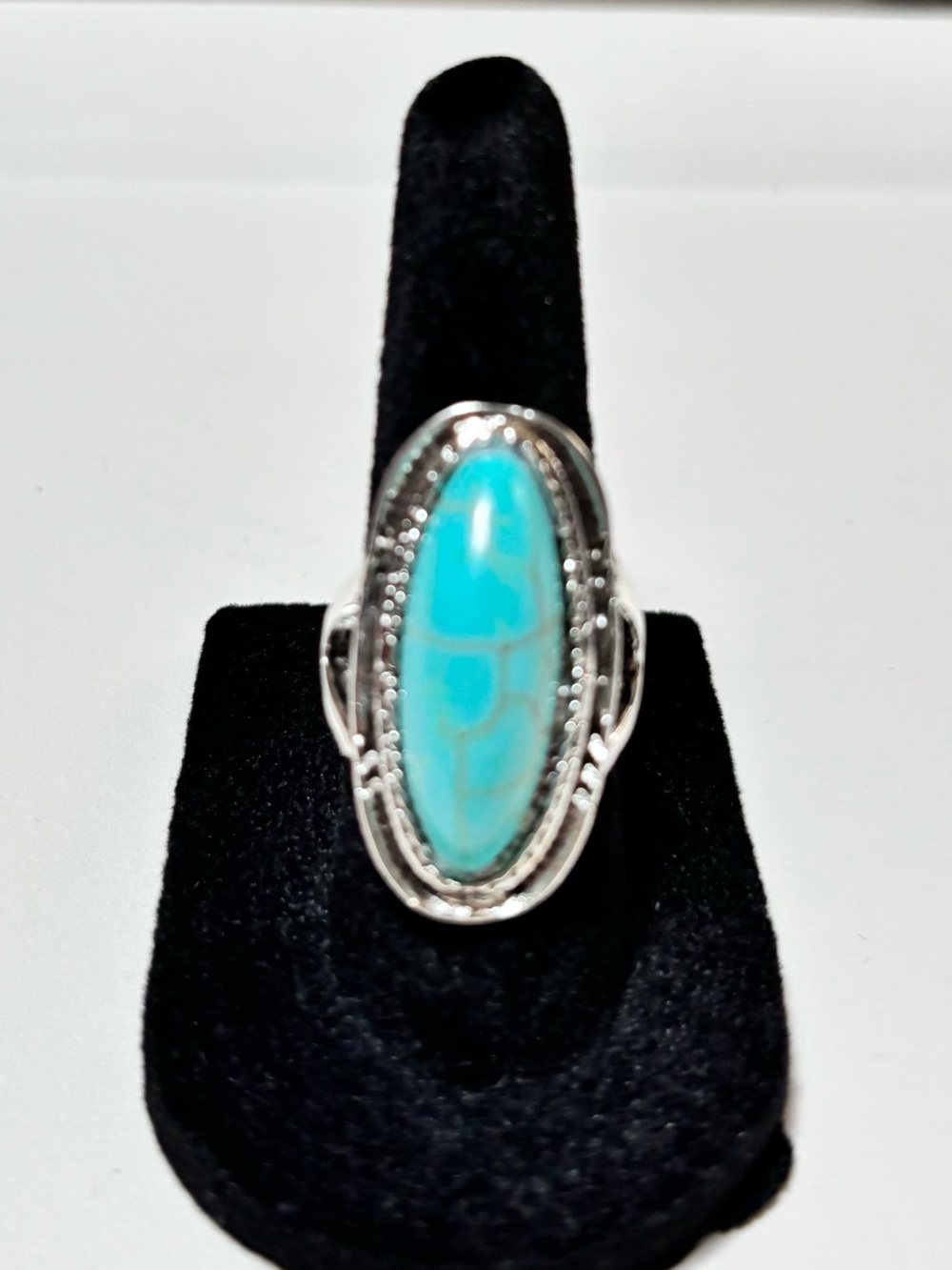 Silver Ring with Turquoise Oval Stone - Women's Jewelry Size 7